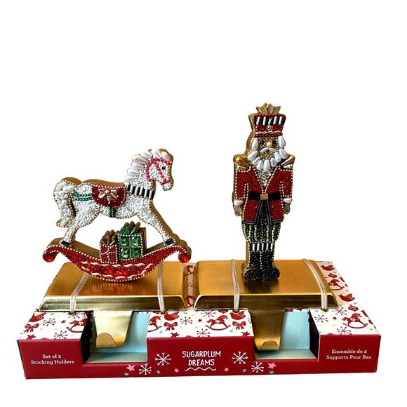 Sugarplum Dreams Beaded Stocking Holders Nutcracker & Pony Viral Christmas New - Picture 8 of 9
